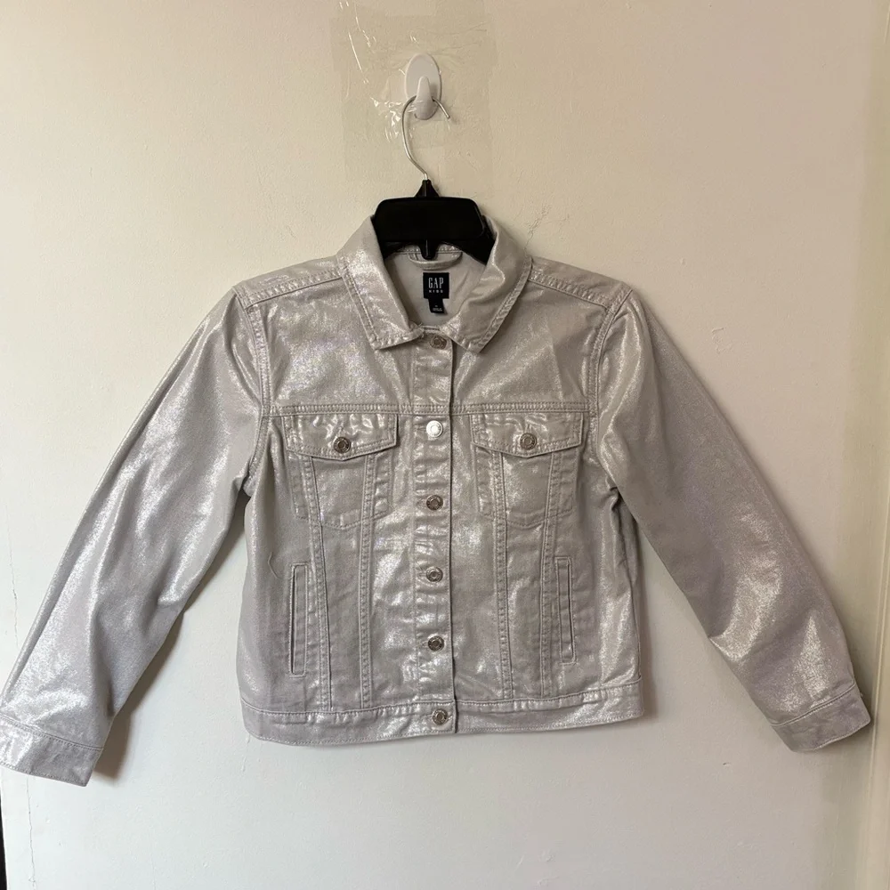GAP Shimmering Silver Denim Jacket Size LX 12-13